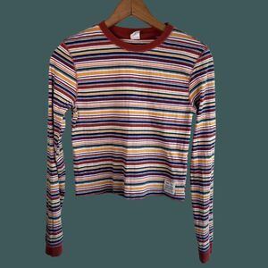 Urban Outfitters Neutral Stripe Long-Sleeve Cropped T-Shirt